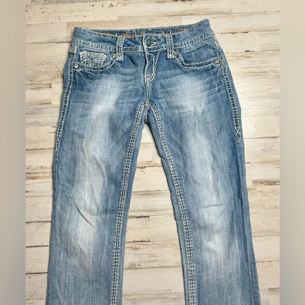 Rock Revival Alanis Capri Blue Denim Embellished Pockets Jeans Size 27x28 - Picture 3 of 12